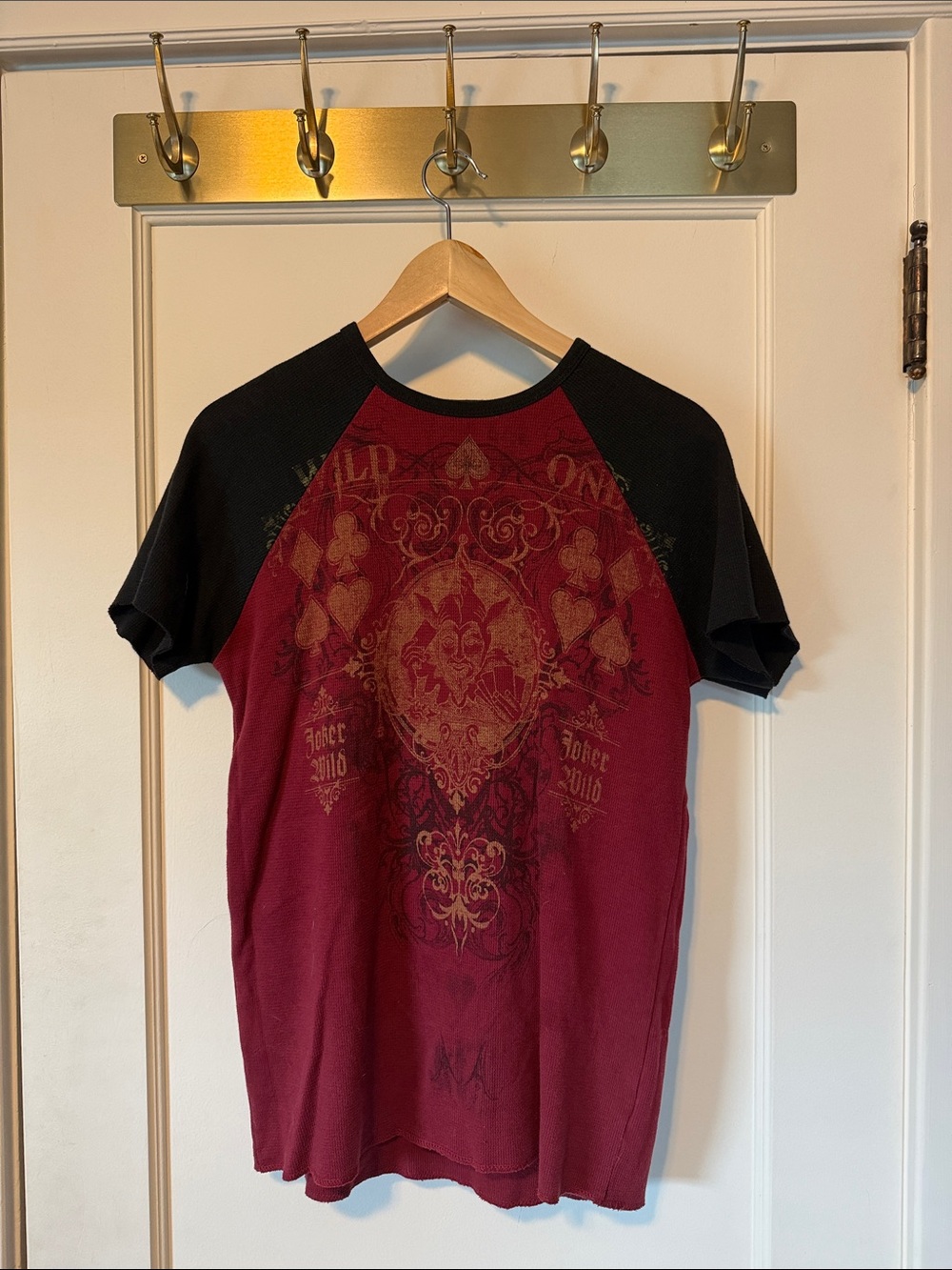 Red and black joker waffle knit shirt